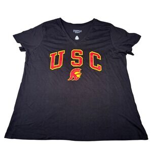 Profile‎ Varsity USC T-Shirt Women 1X Black V-Neck Cotton Graphic Tee NCAA NWOT